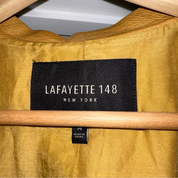Lafayette 148 Leather Vest Jacket Belted Yellow M - Picture 4 of 9